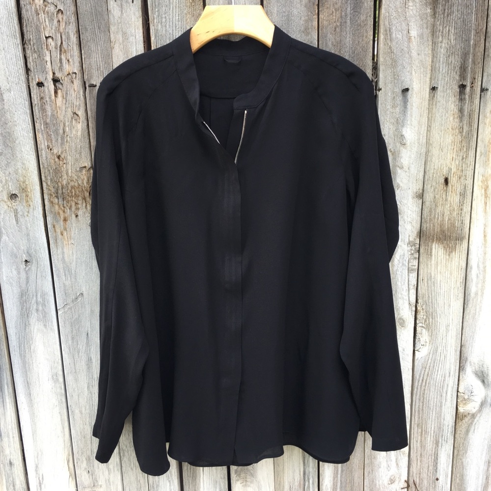 About Design Corp 100% Silk Tunic Blouse Black 12 - Picture 5 of 8